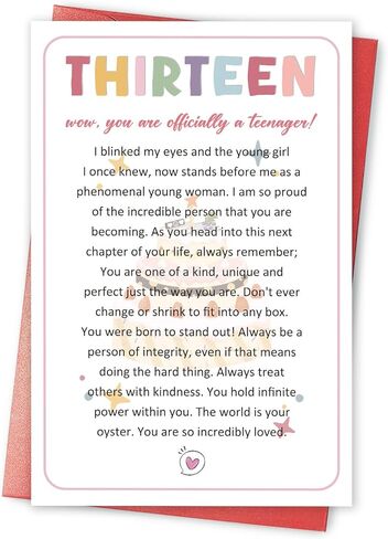 Thirteen Birthday Card for Daughter, Sentimental 13th Birthday Card for Girl, 13th Birthday Card Gift from Mom Dad Parents, Officially A Teenager 13 Card in Kuwait