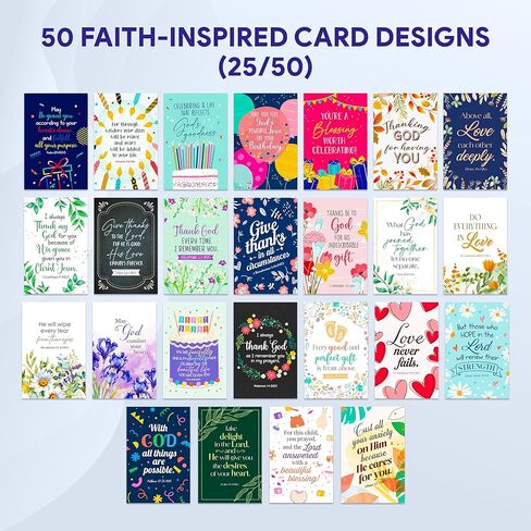 Decorably 50 Pack 4x6in Christian Assorted Greeting Cards for All Occasions Box with Envelopes & Stickers, 50 Religious Designs, Printed Message Inside - Birthday, Thank You, Congratulations, Wedding in Saudi Arabia