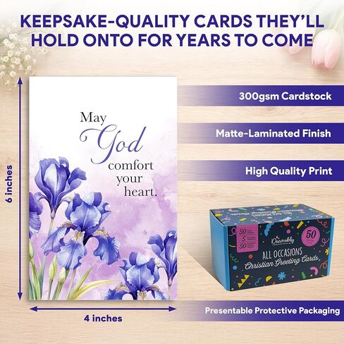 Decorably 50 Pack 4x6in Christian Assorted Greeting Cards for All Occasions Box with Envelopes & Stickers, 50 Religious Designs, Printed Message Inside - Birthday, Thank You, Congratulations, Wedding in Saudi Arabia