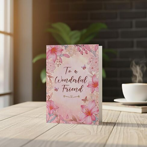 Birthday Card for Friend – Floral Butterfly A5 Greeting Card with Printed Verse – Premium UK Made Design in Kuwait