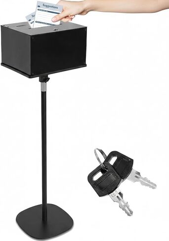 اقتراح، صندوق اقتراع مع حامل معدني قابل للحمل، صندوق اقتراحات معدني شديد التحمل، صندوق اقتراع، صندوق تقديم، صندوق تبرعات للكنيسة، المكتب، الأعمال الخيرية، الانتخابات والمزيد - أسود in Kuwait