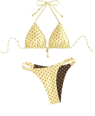 SOLY HUX Women's Polka Dots Bikini Set Halter Triangle Bathing Suit Summer Beach Two Piece Swimsuit in Saudi Arabia