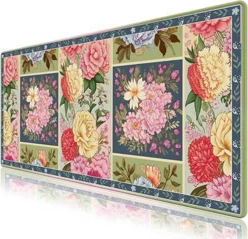 AIMSA Desk Pad Mat, Non-Slip Desk Mat, Large Mouse Pad for Desk, Floral Mouse Pad Desk Computer Mat Desktop Protector for Office/Home, Blue Flowers Green Leaves in Kuwait