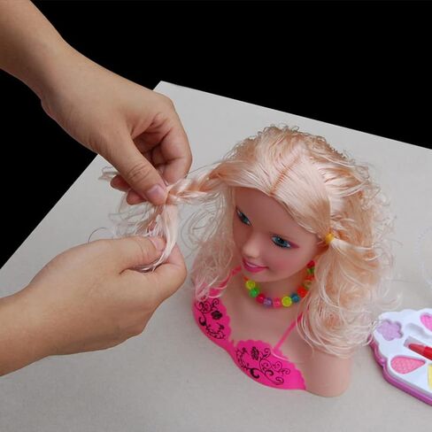 Makeup Pretend Playset for Girls - 17Pcs Hairdressing Styling Head Doll Makeup Toy Educational Toy Gift -C in Kuwait