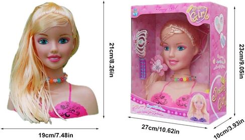 Makeup Pretend Playset for Girls - 17Pcs Hairdressing Styling Head Doll Makeup Toy Educational Toy Gift -C in Kuwait