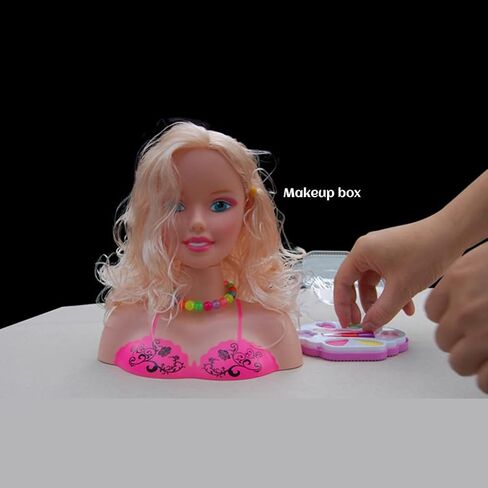 Makeup Pretend Playset for Girls - 17Pcs Hairdressing Styling Head Doll Makeup Toy Educational Toy Gift -C in Kuwait