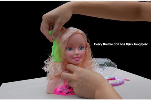 Makeup Pretend Playset for Girls - 17Pcs Hairdressing Styling Head Doll Makeup Toy Educational Toy Gift -C in Kuwait