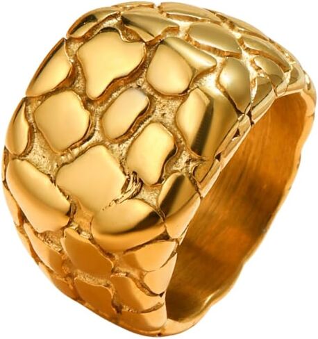 YeGieonr 18K Gold Plated Nugget Rings for Men and Women, Chunky Stackable Ring Non-Tarnish Textured Thumb Ring Stainless Steel Unisex Hip Hop Jewelry Gift in Kuwait