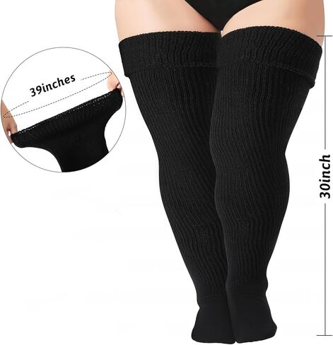 Tavaleu Plus Size Thigh High Socks for Thick Thighs - Womens Extra Long & Thick Over the Knee Knit High Socks Leg Warmers in Kuwait