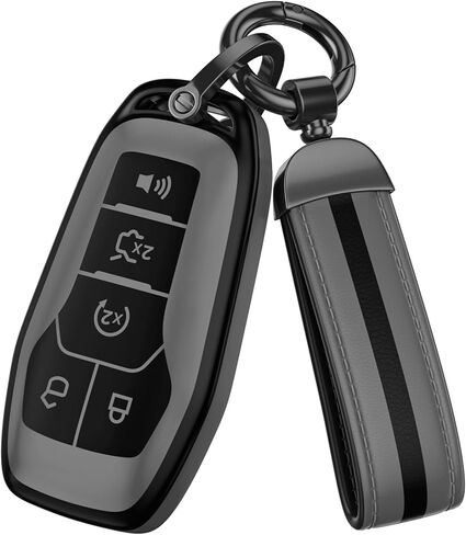 لملحقات غطاء Ford Key Fob، مادة TPU غير اللامعة، مع سلسلة مفاتيح جلدية لطيفة، لـ Explorer F150 Bronco Fusion Escape Expedition Mustang Edge ونماذج أخرى. (رمادي غير لامع، موديل 1) in Kuwait