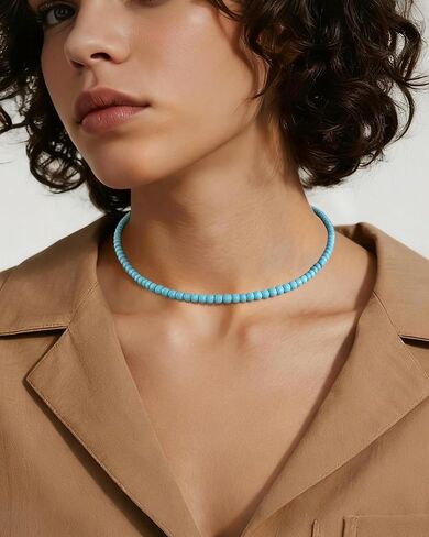 قلادة قلادة مطرزة بالفيروز للنساء - قلادة بوهو من الأحجار الكريمة الفيروزية هدية مجوهرات غربية مصنوعة يدويًا in Kuwait