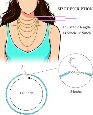 قلادة قلادة مطرزة بالفيروز للنساء - قلادة بوهو من الأحجار الكريمة الفيروزية هدية مجوهرات غربية مصنوعة يدويًا in Kuwait