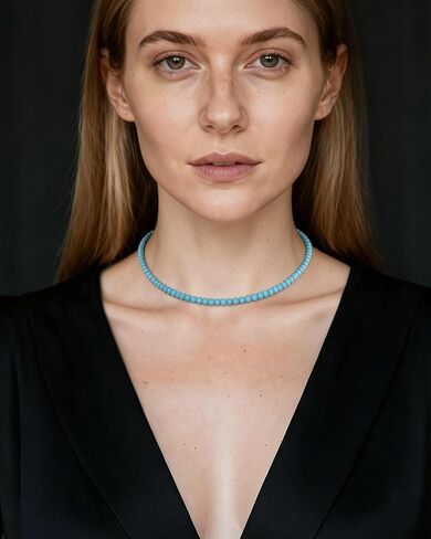 قلادة قلادة مطرزة بالفيروز للنساء - قلادة بوهو من الأحجار الكريمة الفيروزية هدية مجوهرات غربية مصنوعة يدويًا in Kuwait