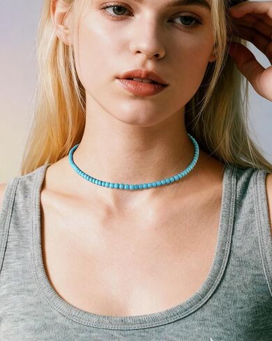 قلادة قلادة مطرزة بالفيروز للنساء - قلادة بوهو من الأحجار الكريمة الفيروزية هدية مجوهرات غربية مصنوعة يدويًا in Kuwait