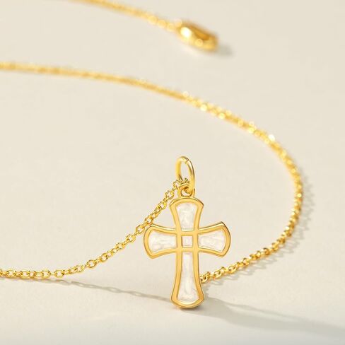 Cross Necklace for Women, 14K Gold Plated Cross Pendant Necklace Dainty Cross Chain Gold Cross Necklaces for Women Trendy Jewelry Gift Simple Cute Tiny Christian Baptism Religious Faith Cross Necklace in Saudi Arabia