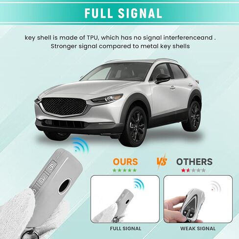 غطاء مفتاح Fob متوافق مع 2026 2025-2019 Mazda CX-5 CX-30 CX-50 CX70 CX90 3 6 CX-9 MX-5 Miata، غطاء غطاء مفتاح السيارة من السيليكون مع سلسلة مفاتيح، 4 أزرار، أسود ورمادي 2-حزمة (Mzda-BG) in Saudi Arabia
