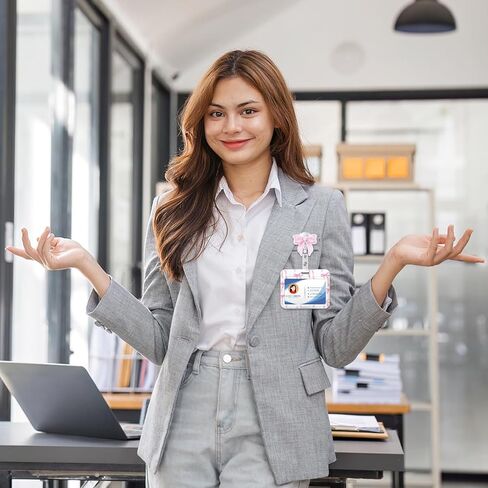 Id Badge Holder Horizontal with Pink Bow Badge Reel, Pink Bow Id Card Holder with Retractable Badge Clip, Cute Horizontal Name Tag Holders for Nurse Doctor Teacher Student in Kuwait