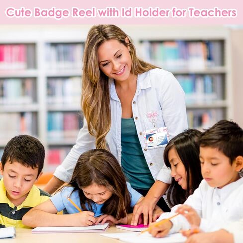 Id Badge Holder Horizontal with Pink Bow Badge Reel, Pink Bow Id Card Holder with Retractable Badge Clip, Cute Horizontal Name Tag Holders for Nurse Doctor Teacher Student in Kuwait