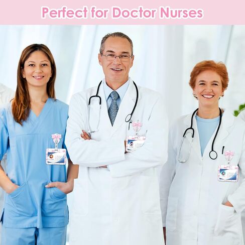 Id Badge Holder Horizontal with Pink Bow Badge Reel, Pink Bow Id Card Holder with Retractable Badge Clip, Cute Horizontal Name Tag Holders for Nurse Doctor Teacher Student in Kuwait