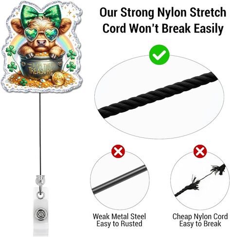 بكرة شارة بقرة عيد القديس باتريك - حامل شارة بقرة المرتفعات قابل للسحب للممرضة والطبيب والمدرس والتمريض والعاملين في الشرطة وديكور بطاقة الهوية in Kuwait