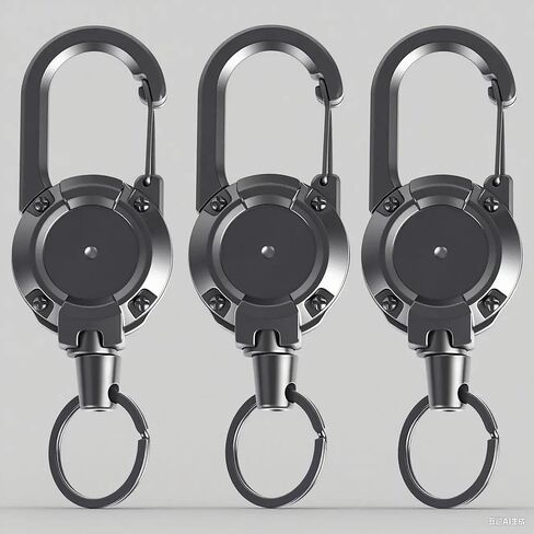 Retractable Keychain Heavy Duty, 3PCS Multitool Carabiner Badge Holder, Retractable Keychain Clip Id Holder, Upgraded Stainless Steel Cord, Suitable for Men and Women (Black) in Saudi Arabia