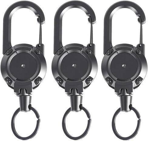 Retractable Keychain Heavy Duty, 3PCS Multitool Carabiner Badge Holder, Retractable Keychain Clip Id Holder, Upgraded Stainless Steel Cord, Suitable for Men and Women (Black) in Saudi Arabia