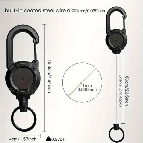 Retractable Keychain Heavy Duty, 3PCS Multitool Carabiner Badge Holder, Retractable Keychain Clip Id Holder, Upgraded Stainless Steel Cord, Suitable for Men and Women (Black) in Saudi Arabia