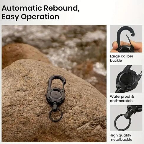 Retractable Keychain Heavy Duty, 3PCS Multitool Carabiner Badge Holder, Retractable Keychain Clip Id Holder, Upgraded Stainless Steel Cord, Suitable for Men and Women (Black) in Saudi Arabia