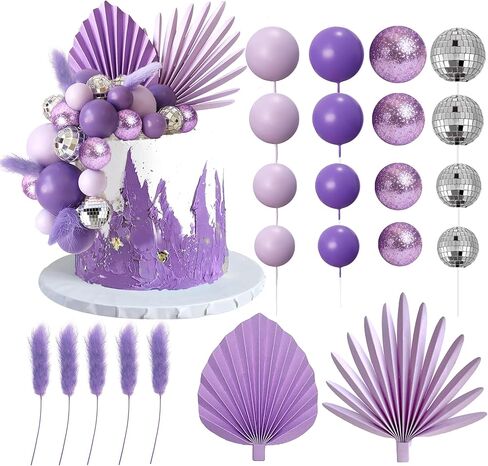 38 PCS Balls Cake Toppers Palm Leaves Cake Decorations for Birthday Wedding Baby Shower Party Supplies Mother's Day (Rose Gold) in Kuwait