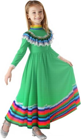 Mexican Dress for Girls Traditional Mexico Dress Cinco De Mayo Dress Halloween Costume Party Dress Kit in Kuwait