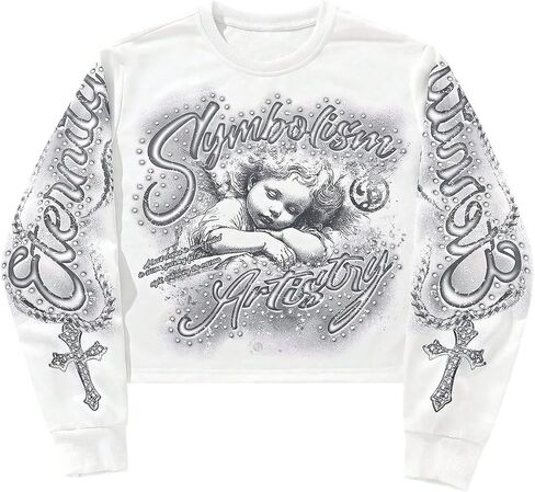 Men's Goth Vintage Y2K Graphic Sweatshirts Long Sleeve Crewneck Pullover Grunge Streetwear Top in Saudi Arabia
