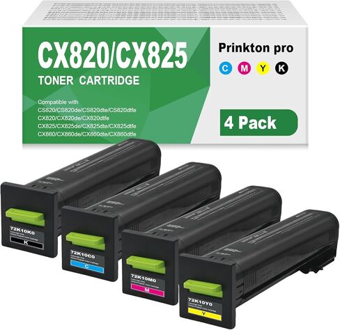 استبدال خرطوشة الحبر CX820 المعاد تصنيعها لـ 72K10K0 72K10C0 72K10M0 72K10Y0 لطابعة Lexmark CX825 CX820 CS820 CX860 CX825de CX820dtfe CX825dte CX820de CS820de CS820dte (4 عبوات in Kuwait