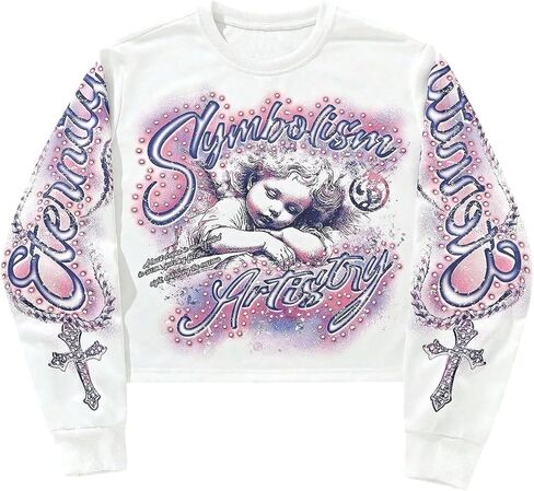 Men's Goth Vintage Y2K Graphic Sweatshirts Long Sleeve Crewneck Pullover Grunge Streetwear Top in Saudi Arabia