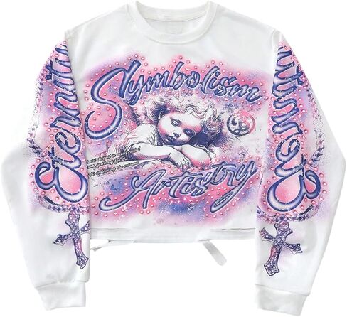 Men's Goth Vintage Y2K Graphic Sweatshirts Long Sleeve Crewneck Pullover Grunge Streetwear Top in Saudi Arabia
