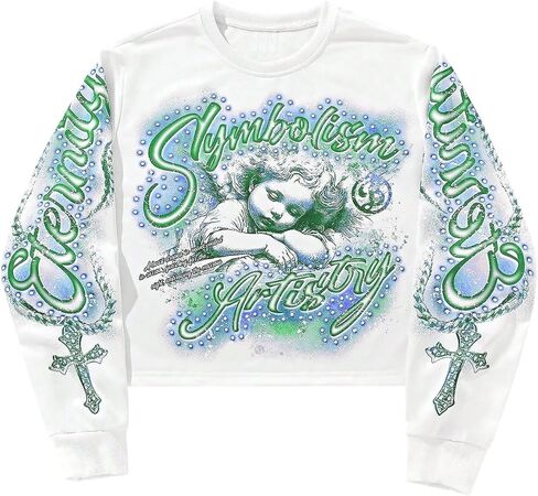 Men's Goth Vintage Y2K Graphic Sweatshirts Long Sleeve Crewneck Pullover Grunge Streetwear Top in Saudi Arabia