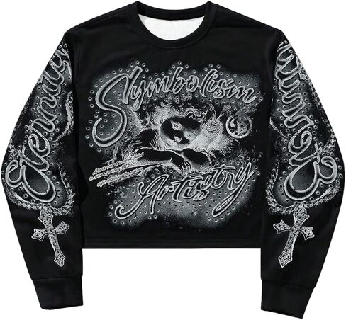 Men's Goth Vintage Y2K Graphic Sweatshirts Long Sleeve Crewneck Pullover Grunge Streetwear Top in Saudi Arabia