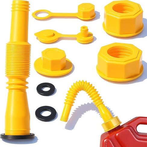 1 Kit Gas Can Spout Replacement Set, Flexible and Retractable Nozzle, Durable Anti-Spill with Screw Collar Caps, Spout Cover, Base Cap, Fit for 1/2/5/10 Gallon Gas Can(Yellow) in Kuwait