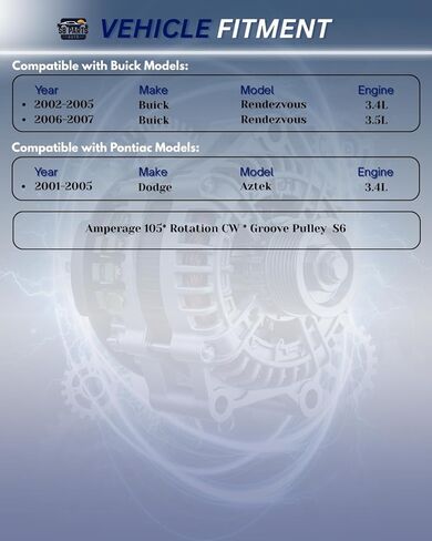 SB Parts New Alternator Compatible with Buick Rendezvous 2002-2007 Compatible with Pontiac Aztek 2001 02 2003 2004 2005 3.4L, 13865n in Saudi Arabia