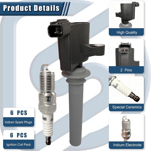 Set of 6 Ignition Coil Pack Spark Plugs compatible with 2001-2008 Ford Escape/500/Freestyles/Taurus Mazda Tribute Mercury Mariner/Montego/Sable 3.0L V6 Replaces DG513 DG500 1L8E12A366AA in Saudi Arabia