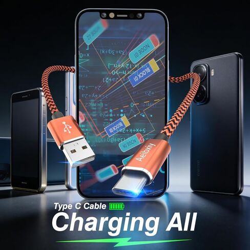 كابل USB C بطول 10 أقدام 5 قطع من كابل شحن من النوع C، USB A إلى USB C شحن سلك شحن مجدول من النايلون لهاتف Samsung Galaxy S20 S10 S9، A11 A20، Note 10 9 8، شاحن USB من النوع C in Kuwait