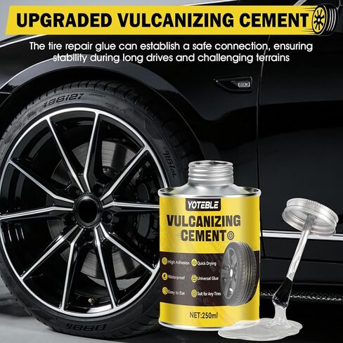 250ml Vulcanizing Cement, Rubber Cement Tire Repair, Fast-Drying, Waterproof All Purpose Rubber Cement Glue with Brush for Car, Motorcycle, Bike, Clear in Kuwait