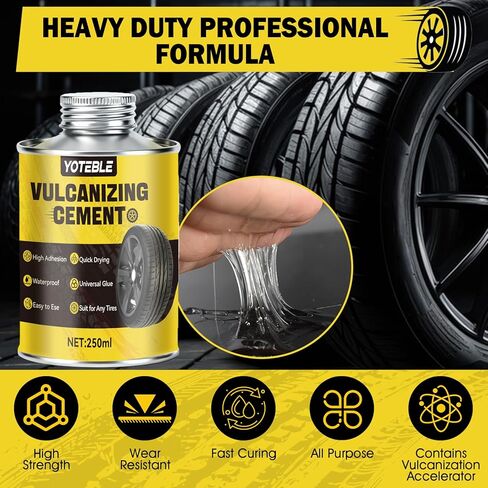250ml Vulcanizing Cement, Rubber Cement Tire Repair, Fast-Drying, Waterproof All Purpose Rubber Cement Glue with Brush for Car, Motorcycle, Bike, Clear in Kuwait