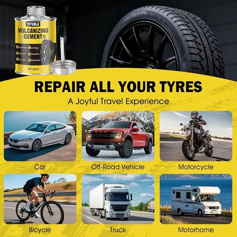 250ml Vulcanizing Cement, Rubber Cement Tire Repair, Fast-Drying, Waterproof All Purpose Rubber Cement Glue with Brush for Car, Motorcycle, Bike, Clear in Kuwait