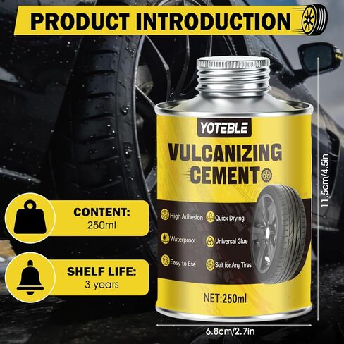 250ml Vulcanizing Cement, Rubber Cement Tire Repair, Fast-Drying, Waterproof All Purpose Rubber Cement Glue with Brush for Car, Motorcycle, Bike, Clear in Kuwait