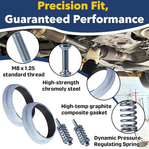 2-Pack Exhaust Flange Bolt & Gasket Repair Kit - M8 x 1.25 x 75mm Springs Nuts + 65mm ID Gasket for Exhaust Manifold in Kuwait