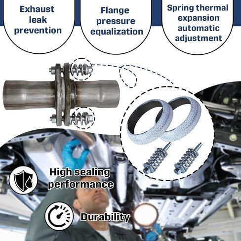 2-Pack Exhaust Flange Bolt & Gasket Repair Kit - M8 x 1.25 x 75mm Springs Nuts + 65mm ID Gasket for Exhaust Manifold in Kuwait