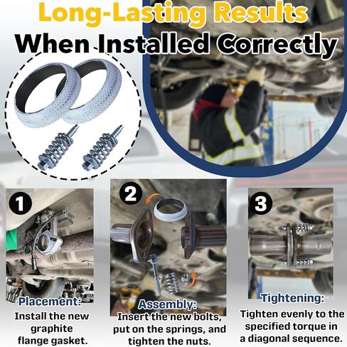 2-Pack Exhaust Flange Bolt & Gasket Repair Kit - M8 x 1.25 x 75mm Springs Nuts + 65mm ID Gasket for Exhaust Manifold in Kuwait