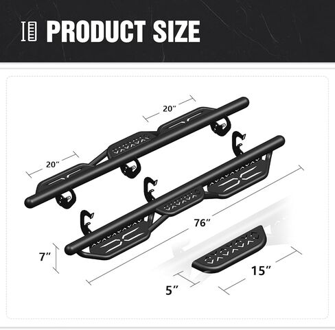 Double Cab Running Boards Compatible with 2007-2018 Chevrolet Silverado & GMC Sierra 1500, 2007-2019 Chevy Silverado & GMC Sierra 2500 3500 HD Extended Cab, Two Stairs Design Side Step Nerf Bar in Kuwait