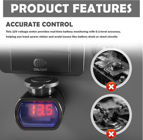 12V Cigarette Lighter Voltage Meter,Car Battery Voltage Meter with LED Digital Display for Monitoring Voltages Status,Plug & Play Cigarette Lighter Voltmeter Car Accessories in Kuwait