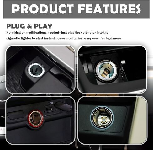 12V Cigarette Lighter Voltage Meter,Car Battery Voltage Meter with LED Digital Display for Monitoring Voltages Status,Plug & Play Cigarette Lighter Voltmeter Car Accessories in Kuwait